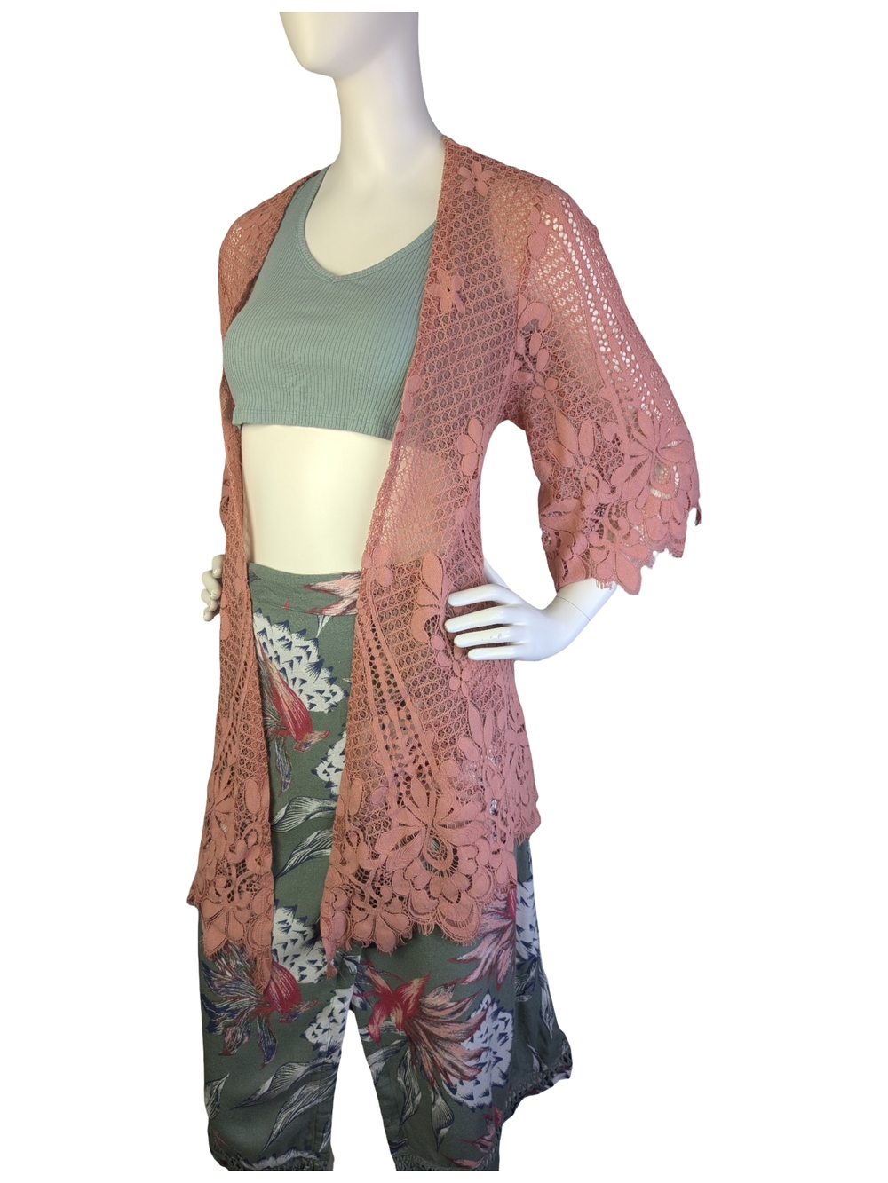 Torrid Dusty Rose Floral Lace Kimono Cardigan Boho Festival Coverup | Fits M-XL